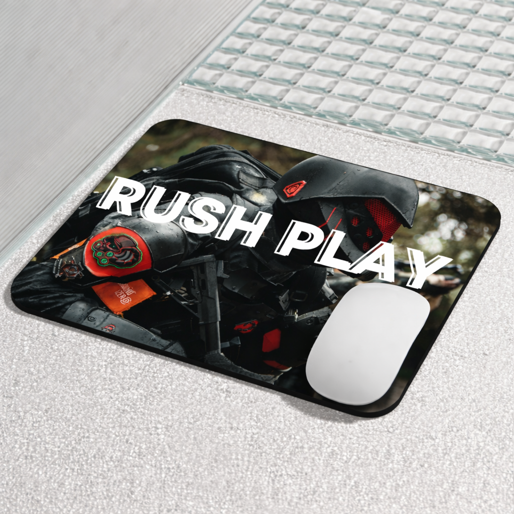 LoviesPrint gaming desk setup with branded mouse pad